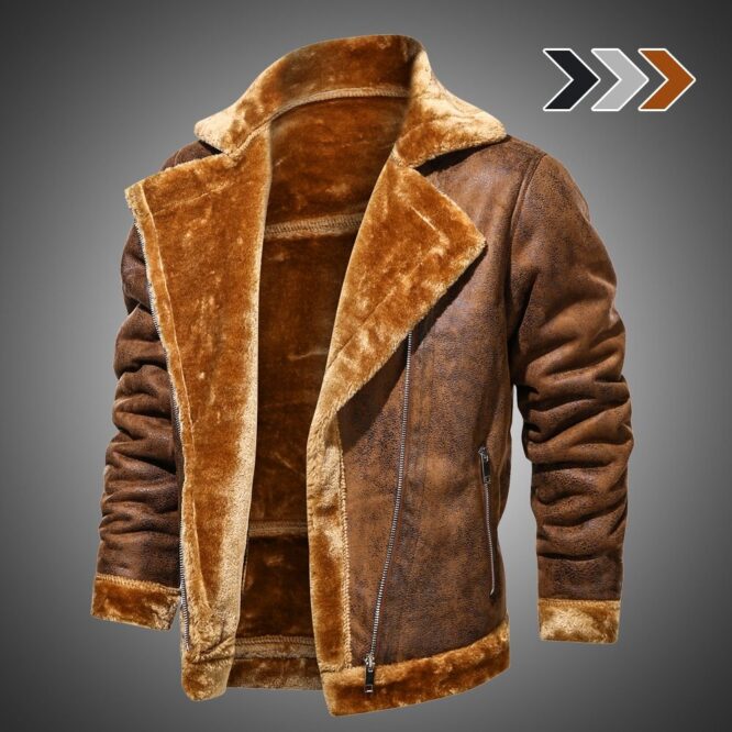 Retro Men Winter Suede Leather Jacket - Image 4