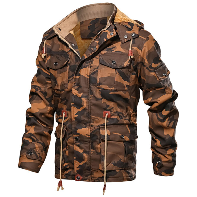 Winter Men Leather Jacket Thick Military Hooded Men Coats - Image 5