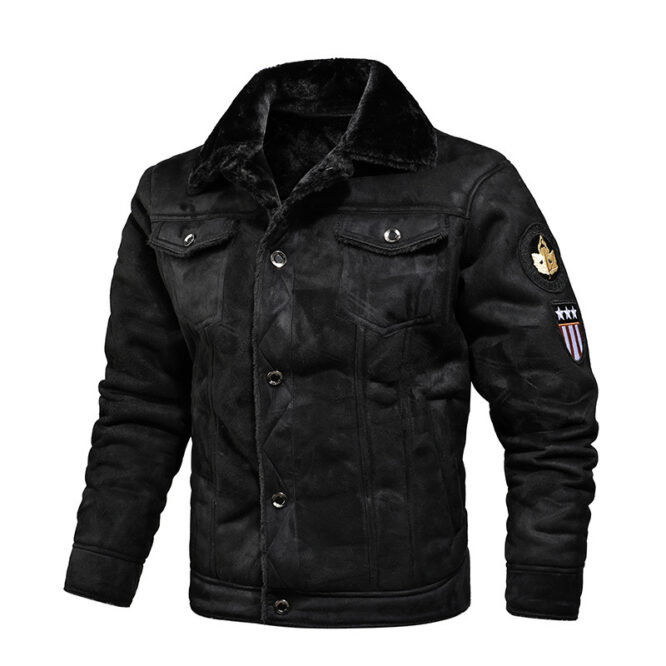 Leather men's plus cashmere motorcycle leather jacket - Image 3