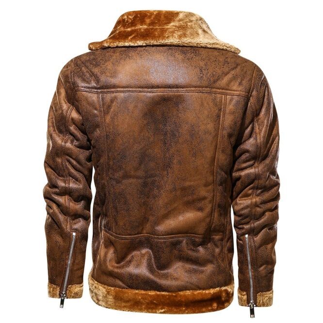 Retro Men Winter Suede Leather Jacket - Image 3