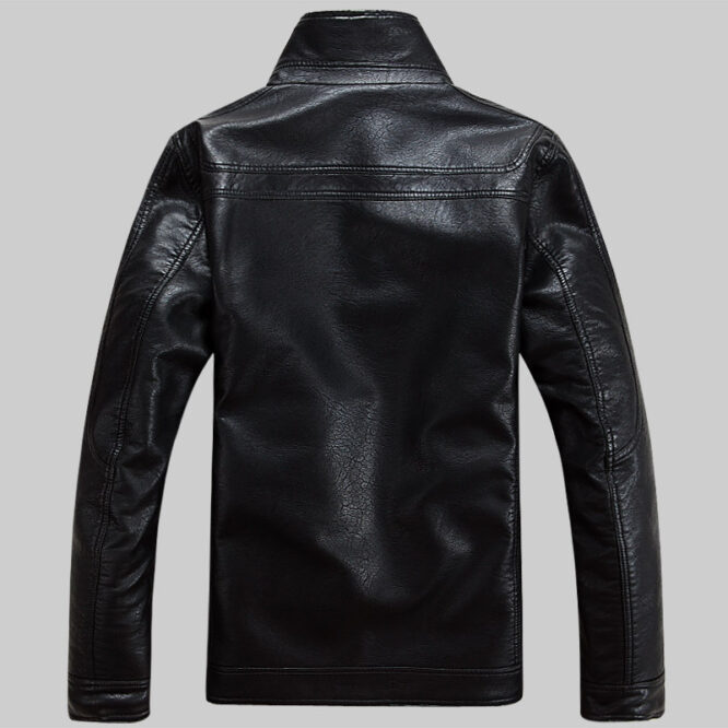 Men's business standing collar, fur and leather thickened synthetic leather overcoat - Image 2