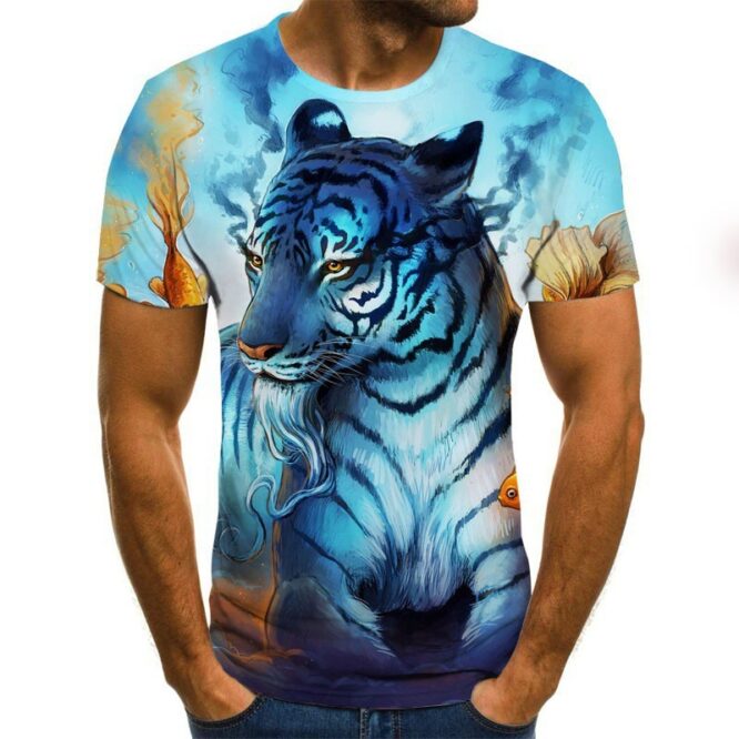 3D Digital Printing T-shirt European And American Fashion Trend Striped T-shirt - Image 8