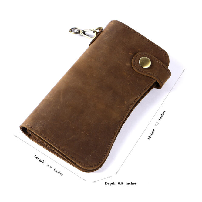 Vintage Men's Genuine Leather Zipper Coin Pocket Wallets Chain Wallet Bifold Card Holder Purse Wallet For Men - Image 4