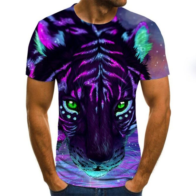 3D Digital Printing T-shirt European And American Fashion Trend Striped T-shirt - Image 9