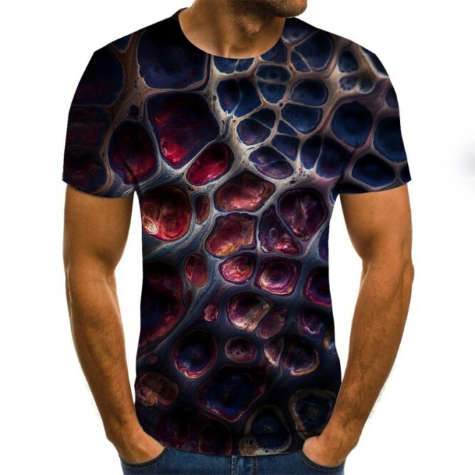 3D Digital Printing T-shirt European And American Fashion Trend Striped T-shirt - Image 3