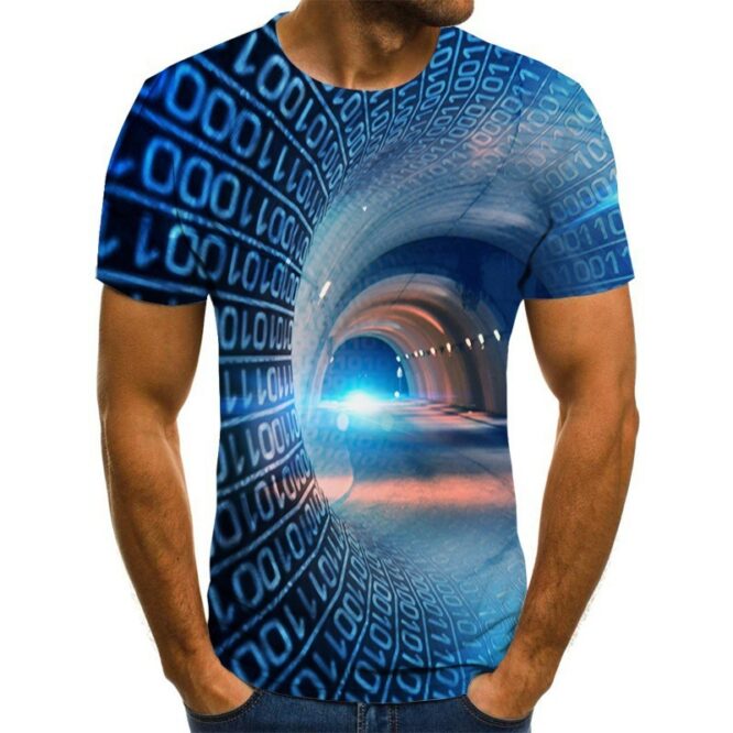 3D Digital Printing T-shirt European And American Fashion Trend Striped T-shirt - Image 6
