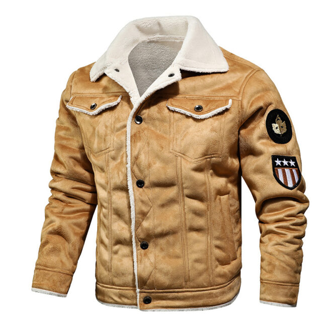 Leather men's plus cashmere motorcycle leather jacket - Image 5