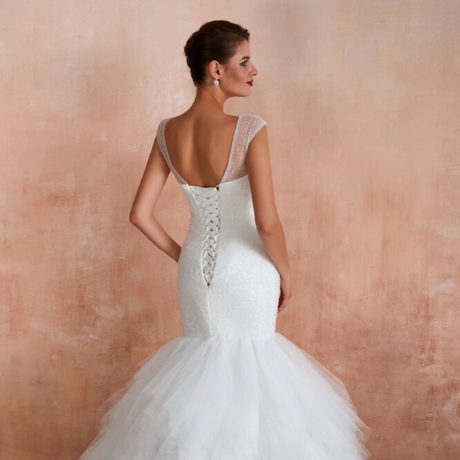 New Fishtail Skirt Wedding Dress Big Tail Bride Female Lead Yarn Mermaid Waist Backless V-Neck Customization - Image 4