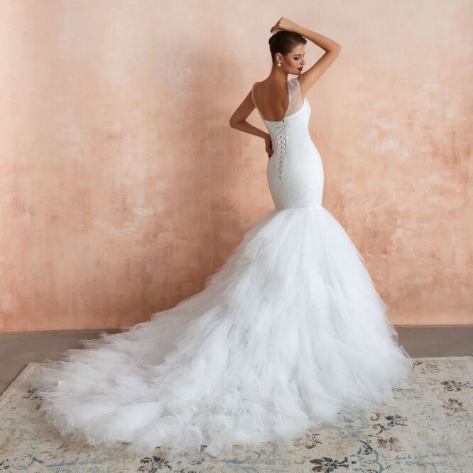 New Fishtail Skirt Wedding Dress Big Tail Bride Female Lead Yarn Mermaid Waist Backless V-Neck Customization - Image 2