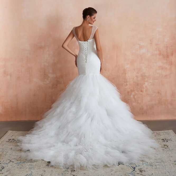 New Fishtail Skirt Wedding Dress Big Tail Bride Female Lead Yarn Mermaid Waist Backless V-Neck Customization - Image 5