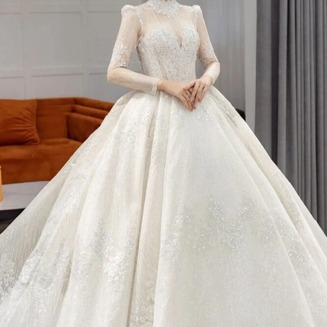 Long Sleeve French Vintage Light Wedding Dress Bride - Image 2