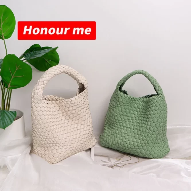 Fashion Hand Make candy Shoulder Bag Soft PU Beach Weave Tote Bag Leather Woven Crossbody Bag - Image 6