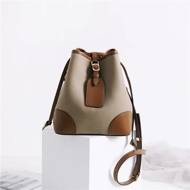 Contrast color Top layer cowhide leather bucket bag soft leather bag 2021 new fashion Korean style women bucket bags ladies - Image 6