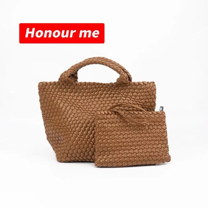 Fashion Hand Make candy Shoulder Bag Soft PU Beach Weave Tote Bag Leather Woven Crossbody Bag - Image 3