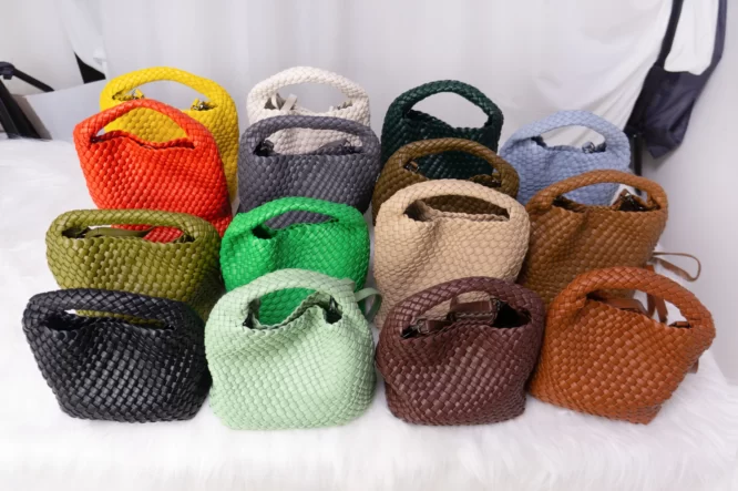 Fashion Hand Make candy Shoulder Bag Soft PU Beach Weave Tote Bag Leather Woven Crossbody Bag