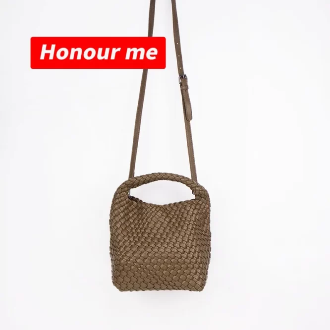 HONOUR ME Fashion Hand Make Shoulder Bag Soft PU Beach Weave Tote Bag Leather Woven Crossbody Bag - Image 5