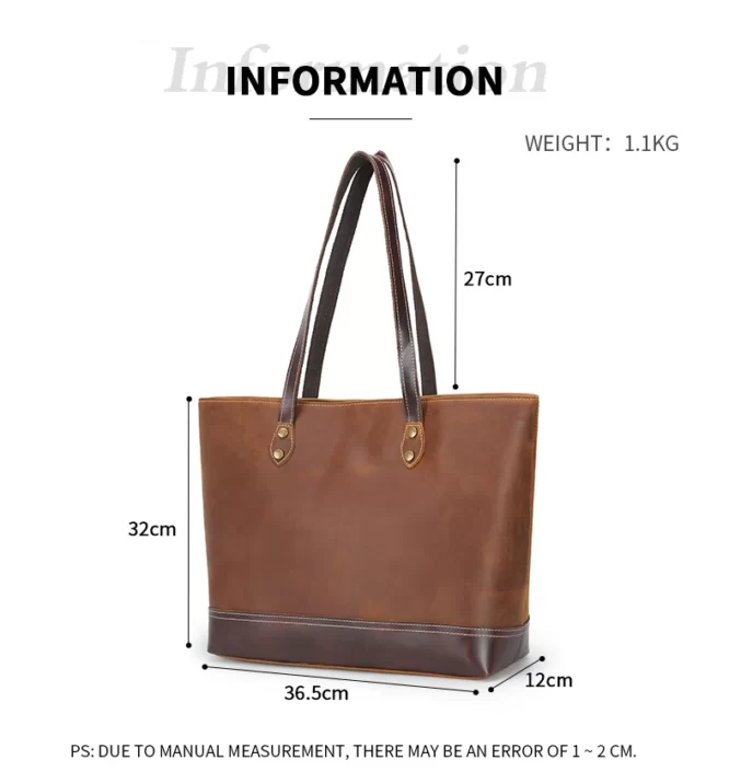 TIDING New Design Vintage Style Women Real Leather Shoulder Bag Genuine Leather Handbag Tote Bag - Image 3