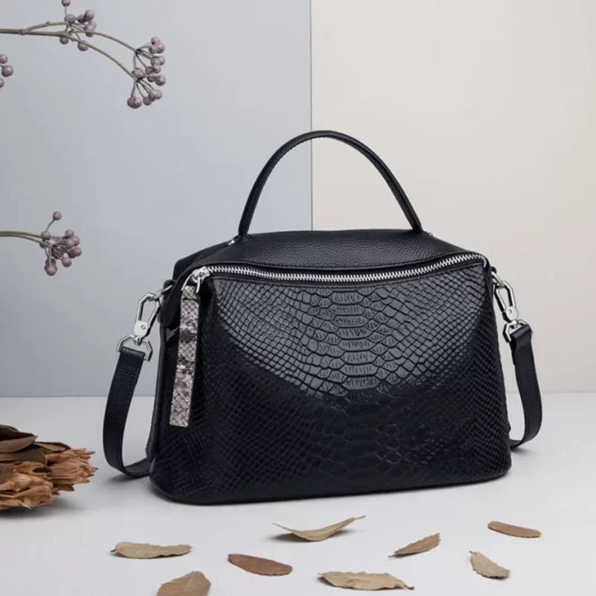 New fashion ladies handbags for women luxury design genuine leather tote bag large capacity bag snake pattern leather handbag - Image 2