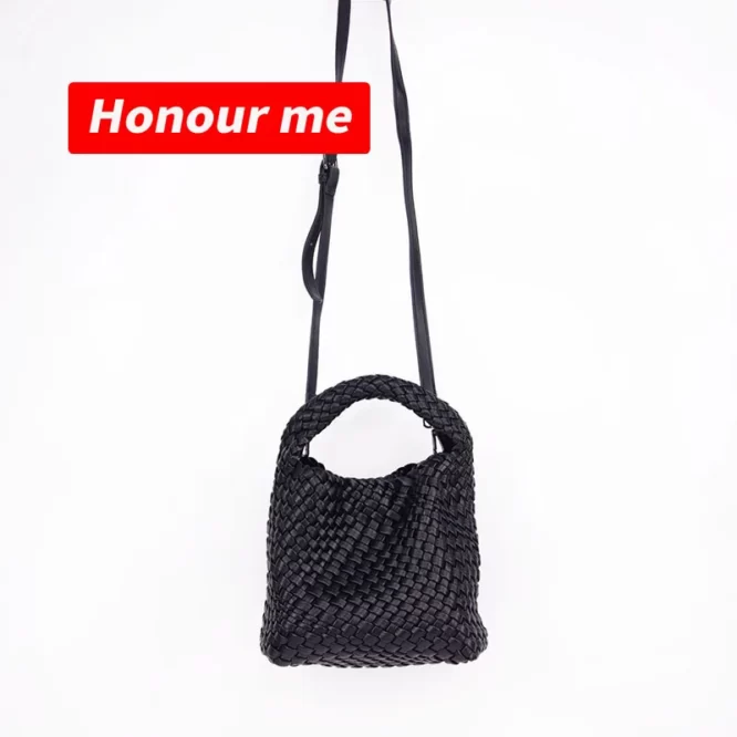 HONOUR ME Fashion Hand Make Shoulder Bag Soft PU Beach Weave Tote Bag Leather Woven Crossbody Bag - Image 4