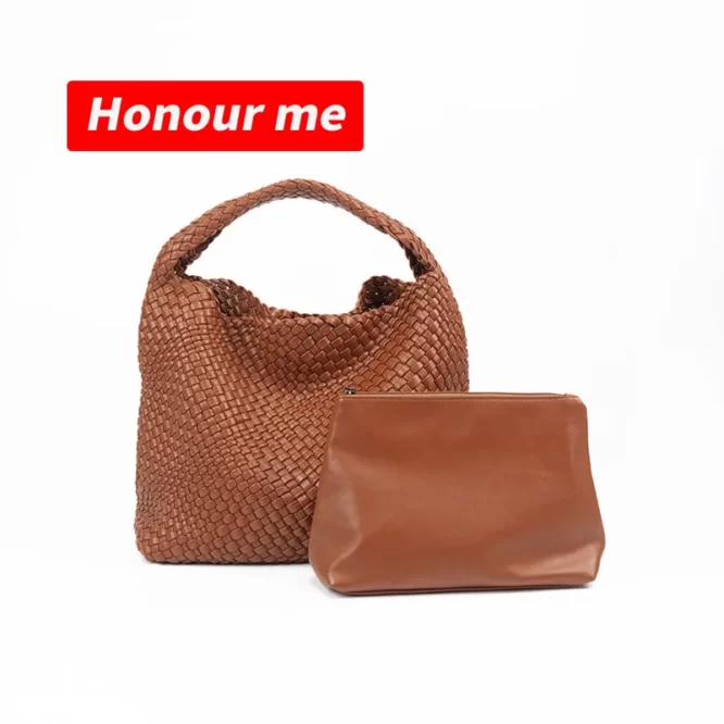 HONOUR ME Fashion Custom Make PU Woven Bag Soft Leather Beach Crossbody Bag Handmade Knitted Tote Bag - Image 4