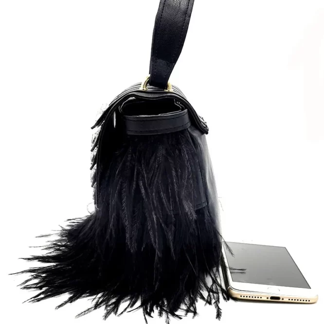 Luxurious Fluffy Ostrich Feather Bag Clutch Evening Fur Hand Bag For Ladies - Image 2