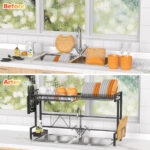 Over The Sink Dish Drying Rack, 2 Tiers Stainless Steel Dish Racks For Kitchen Counter, Large Dish Drainer With Utensil Holder, Cutting Board Holder, Kitchen Drying Rack-Black - Image 5
