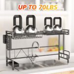 Over The Sink Dish Drying Rack, 2 Tiers Stainless Steel Dish Racks For Kitchen Counter, Large Dish Drainer With Utensil Holder, Cutting Board Holder, Kitchen Drying Rack-Black - Image 3